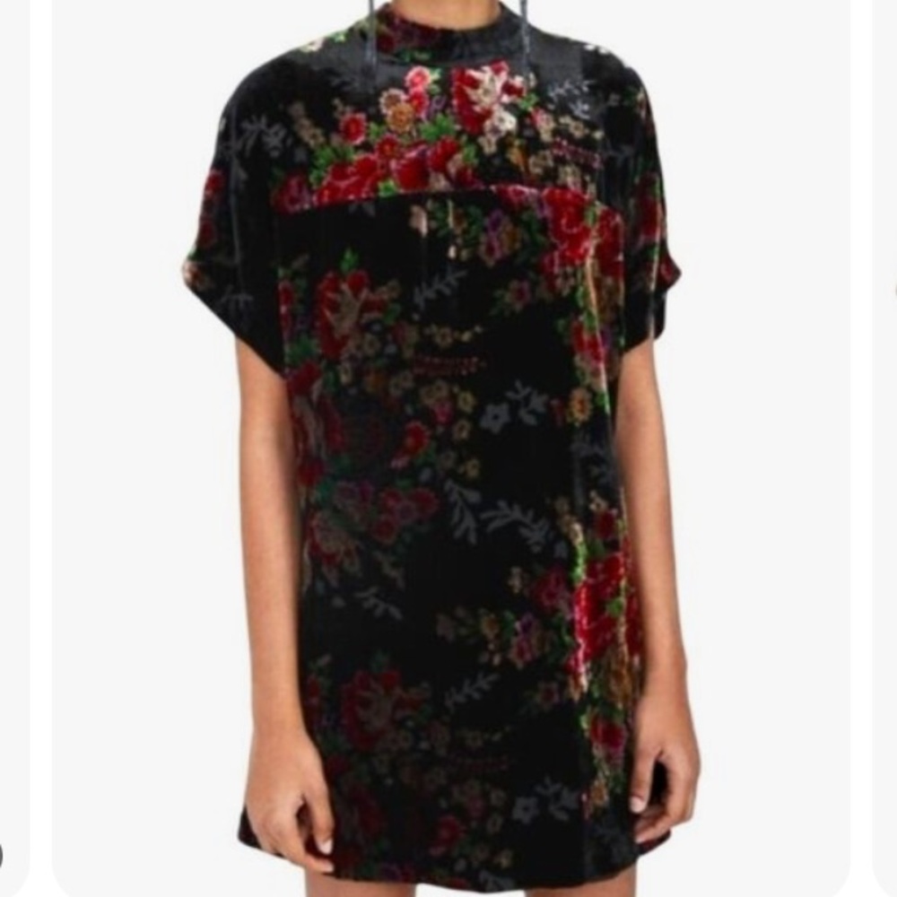 Zara Floral Burnout High Neck Shift Mini Dress